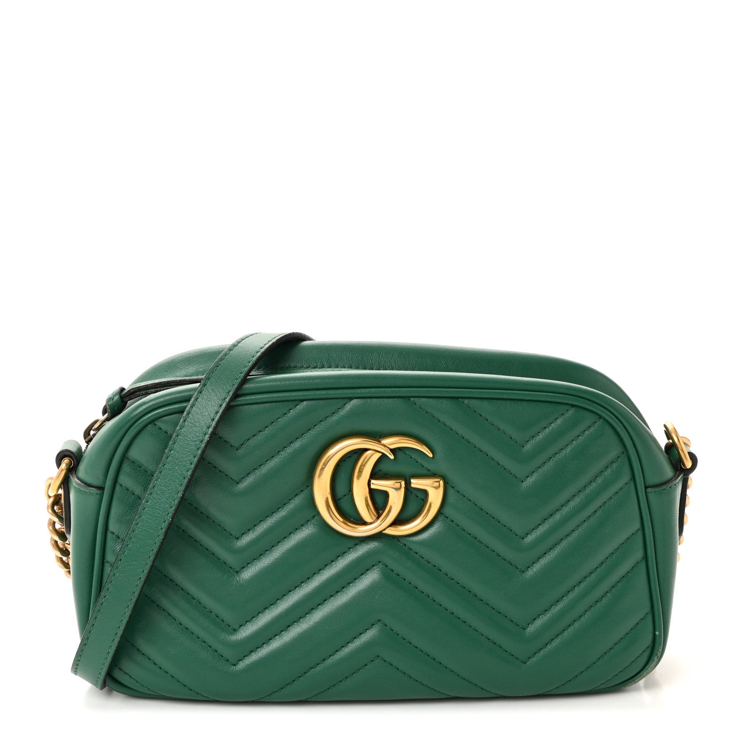 Gucci Calfskin Matelasse Small GG Marmont Chain Shoulder Bag Emerald Green 1 of 10