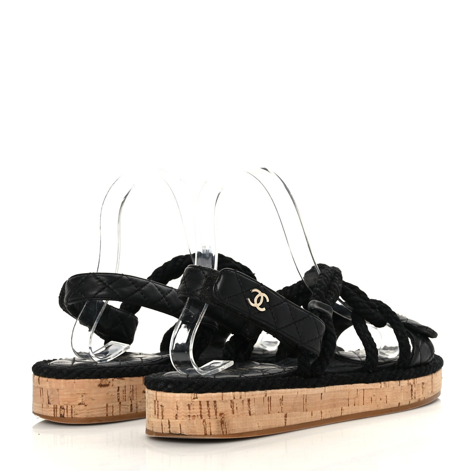 Chanel Cord Lambskin Quilted Logo Sandals 39 Black 4 of 8