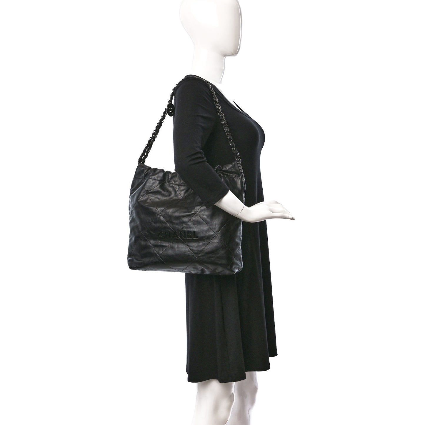 Shiny Calfskin Quilted Small Chanel 22 So Black