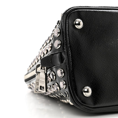Prada Saffiano Vernice Small Crystal Pyramid Bag Black 8 of 9