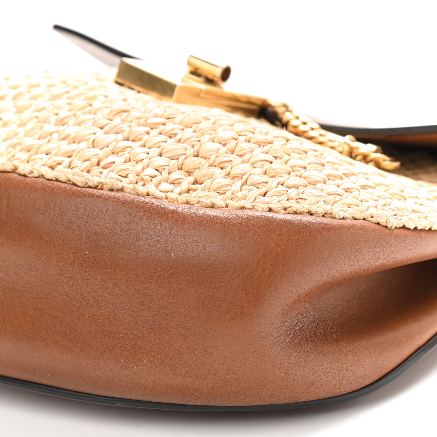 Chloe Calfskin Raffia Drew Chain Shoulder Bag Caramel 10 of 10