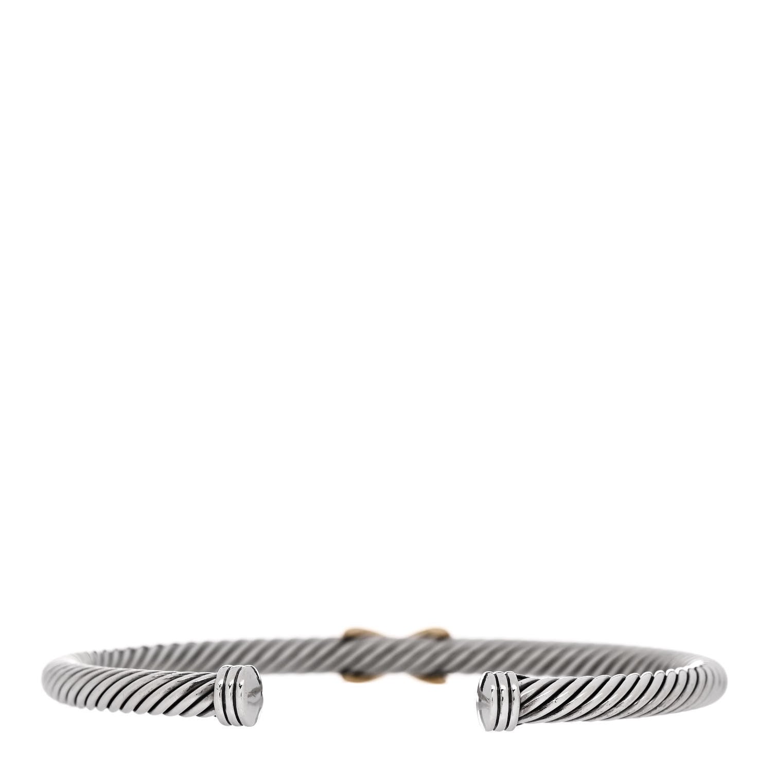 David Yurman Sterling Silver 18K Yellow Gold 4mm X Station Cable Bracelet 2 of 4