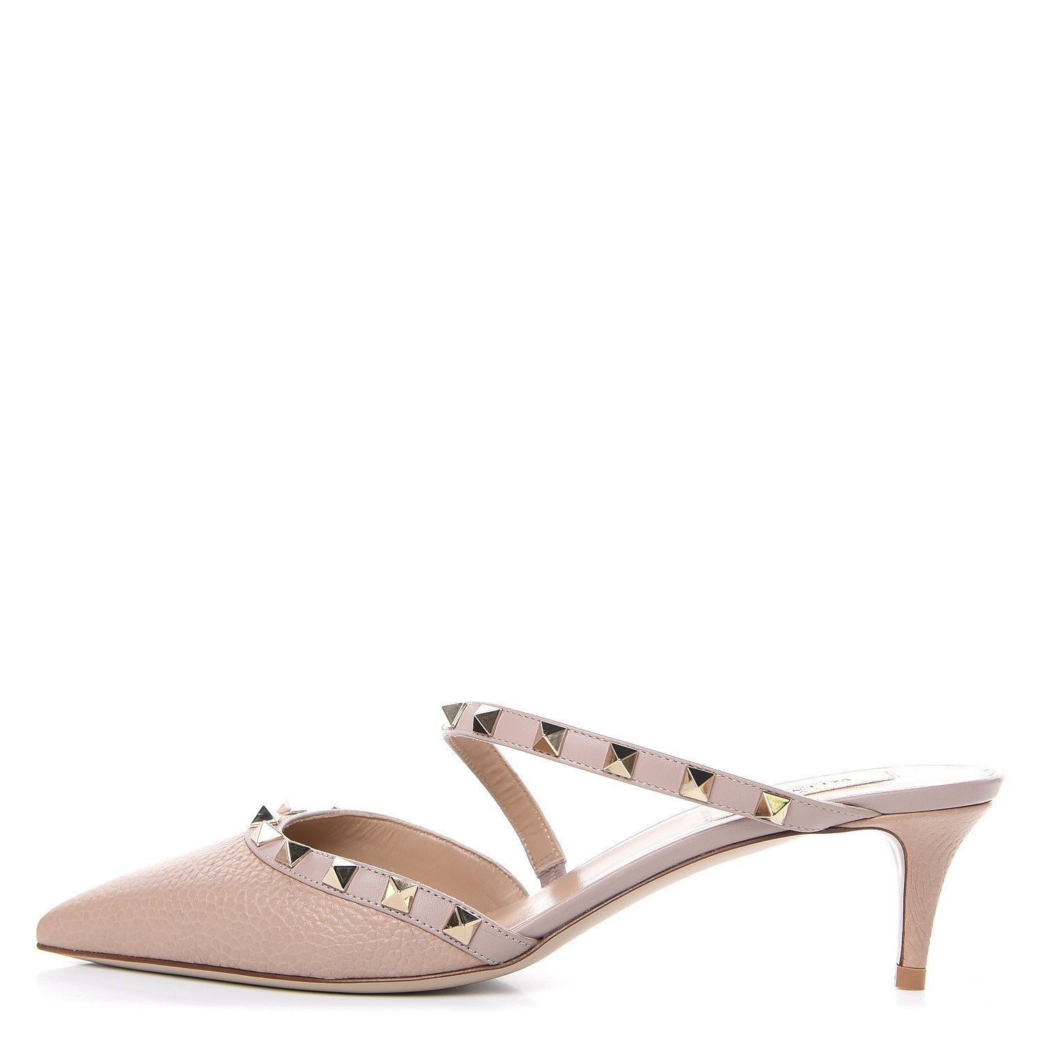 Valentino Garavani Pebbled Calfskin Rockstud Cross Strap 50mm Mules 39 Poudre 1 of 8