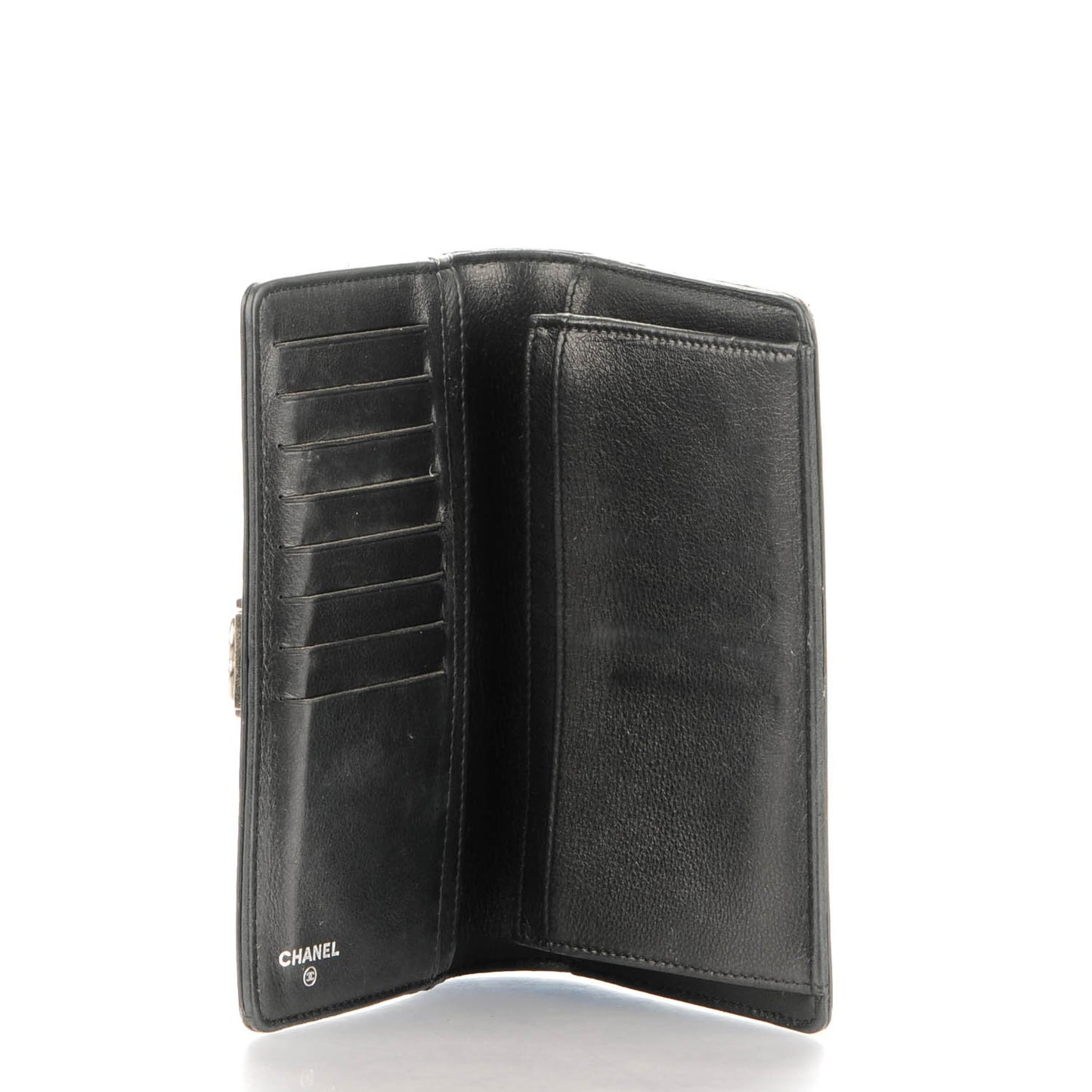 Metallic Galuchat Stingray Lambskin Yen Wallet Silver Black