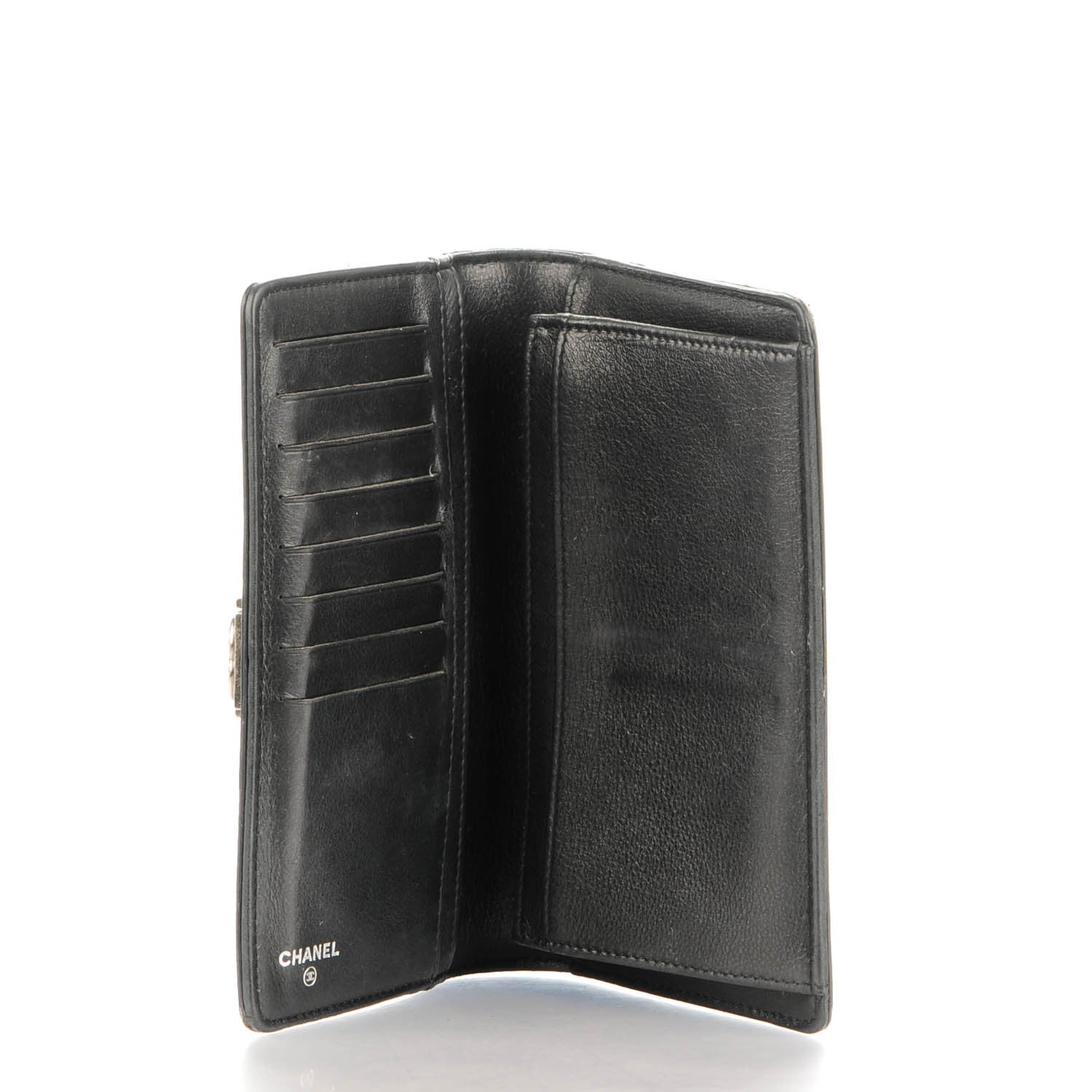 Chanel Metallic Galuchat Stingray Lambskin Yen Wallet Silver Black 5 of 7