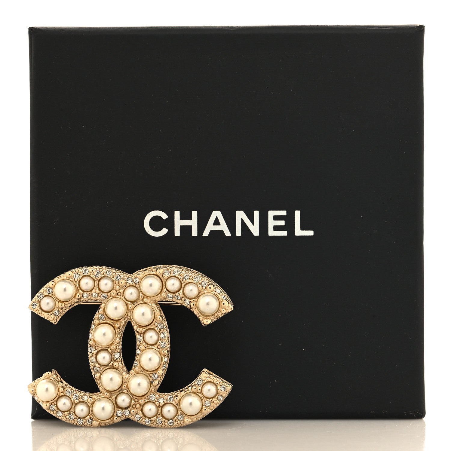 Chanel Metal Crystal Graduated Pearl CC Brooch Gold 4 of 4