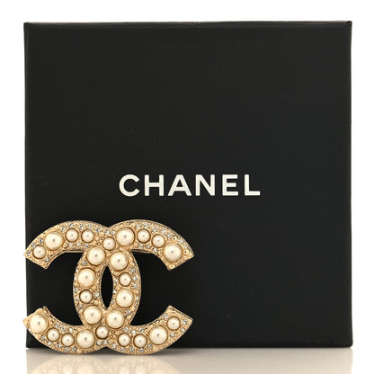 Chanel Metal Crystal Graduated Pearl CC Brooch Gold 4 of 4