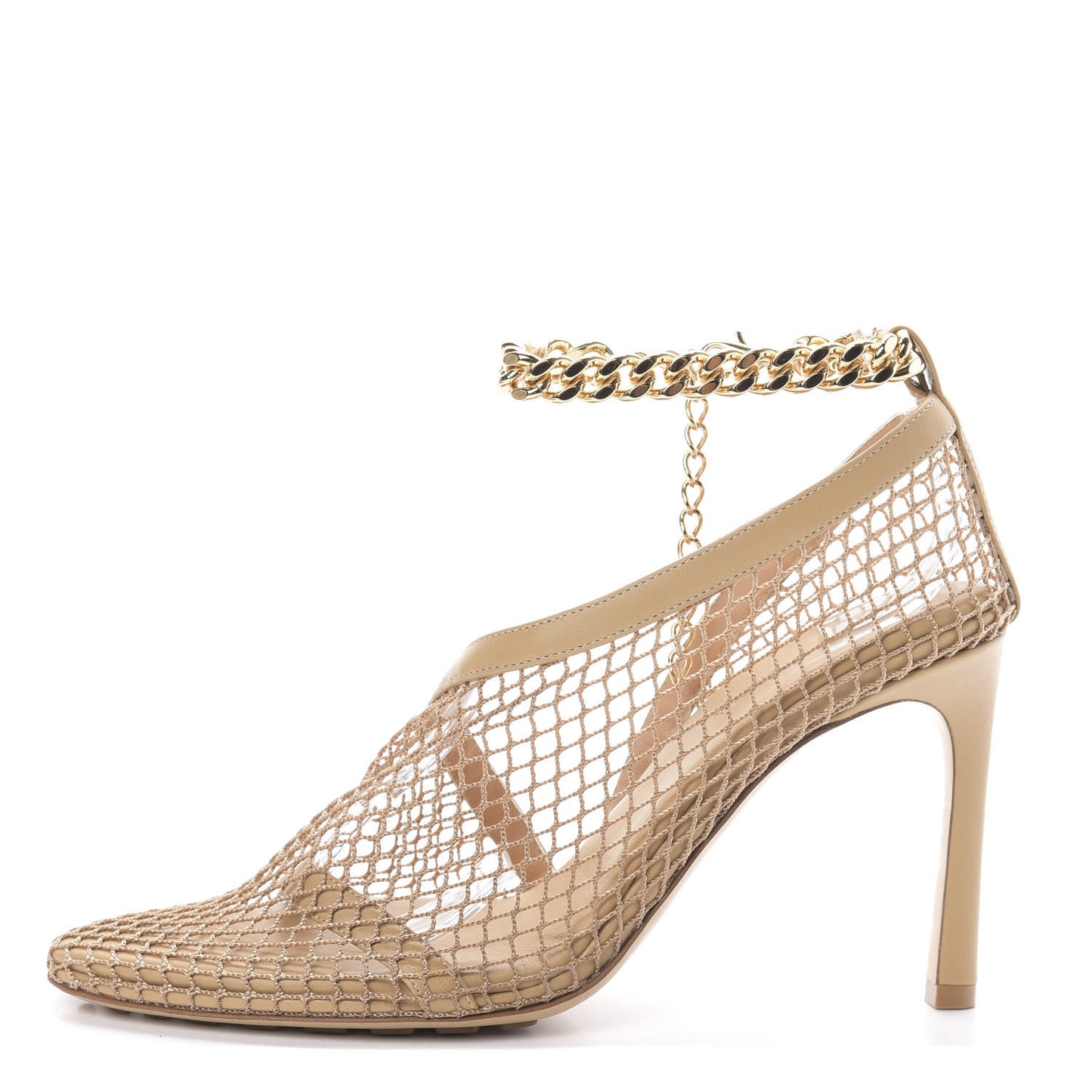 Mesh Nappa Chunky Chain Sandals 37.5 Beige Pony
