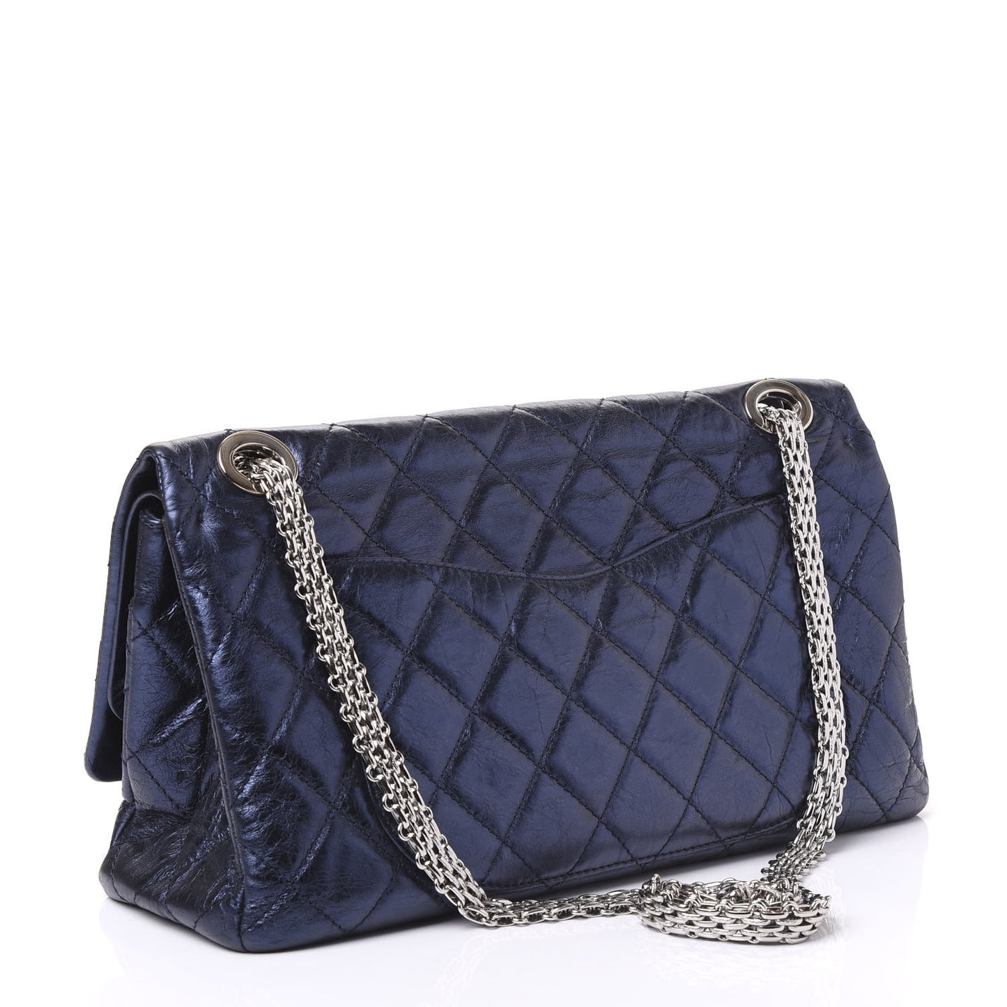 Metallic Aged Calfskin Quilted 2.55 Reissue 228 Flap Blue