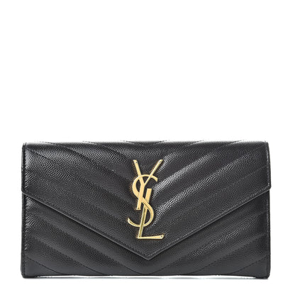 Saint Laurent Grain De Poudre Matelasse Chevron Monogram Flap Wallet Black 1 of 11