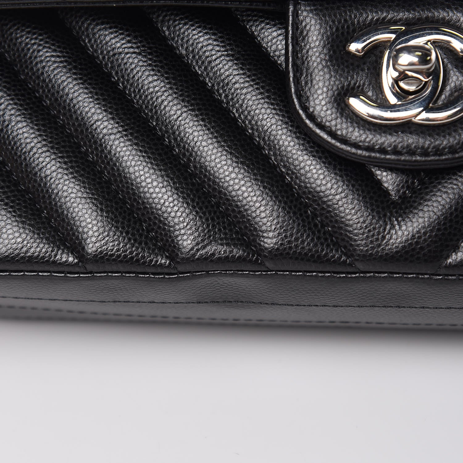 Chanel Caviar Chevron Quilted Medium Double Flap Black 15 of 18