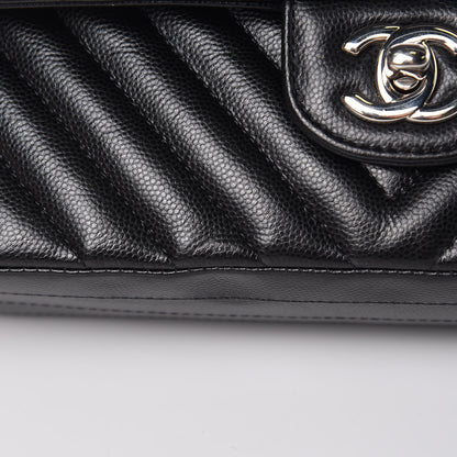 Chanel Caviar Chevron Quilted Medium Double Flap Black 15 of 18