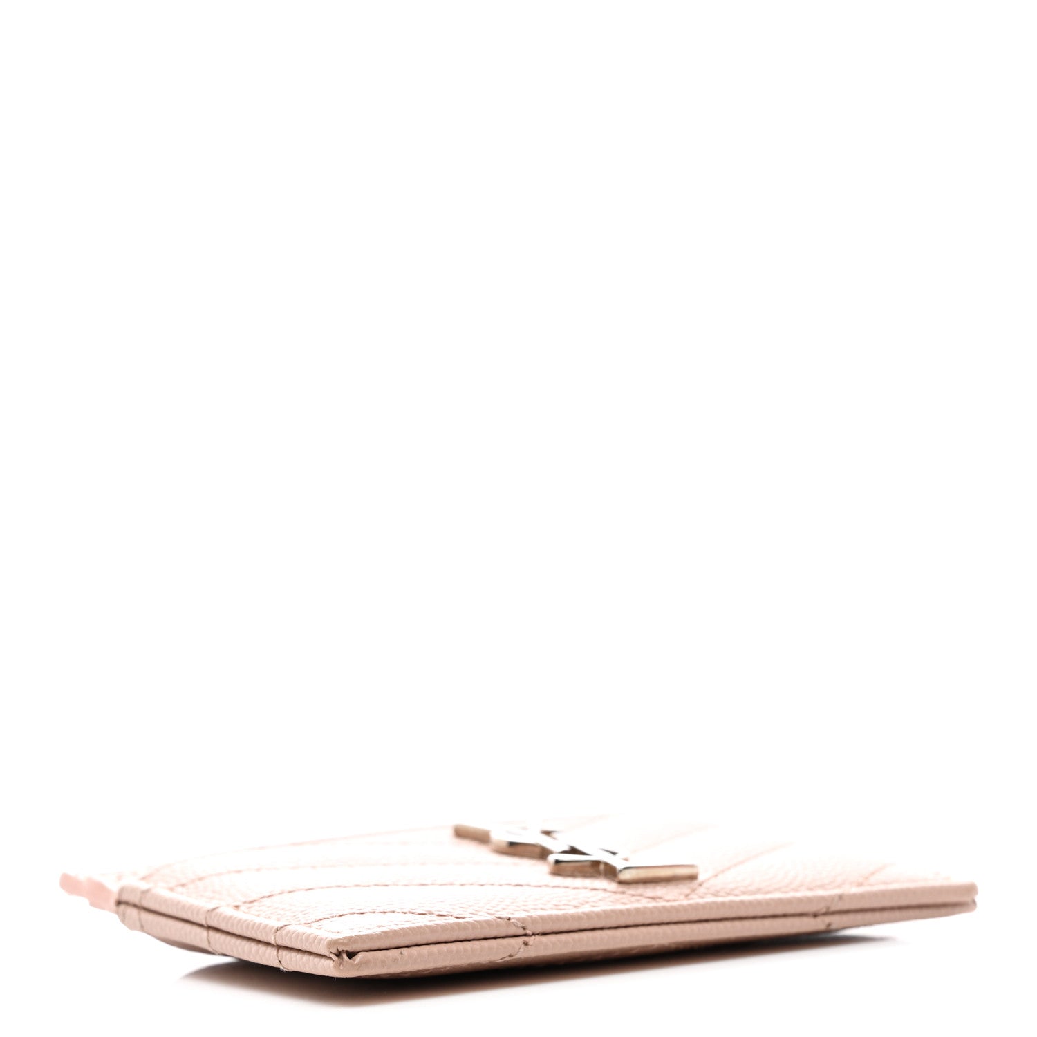 Saint Laurent Grain De Poudre Matelasse Chevron Monogram Credit Card Case Pale Pink 4 of 7
