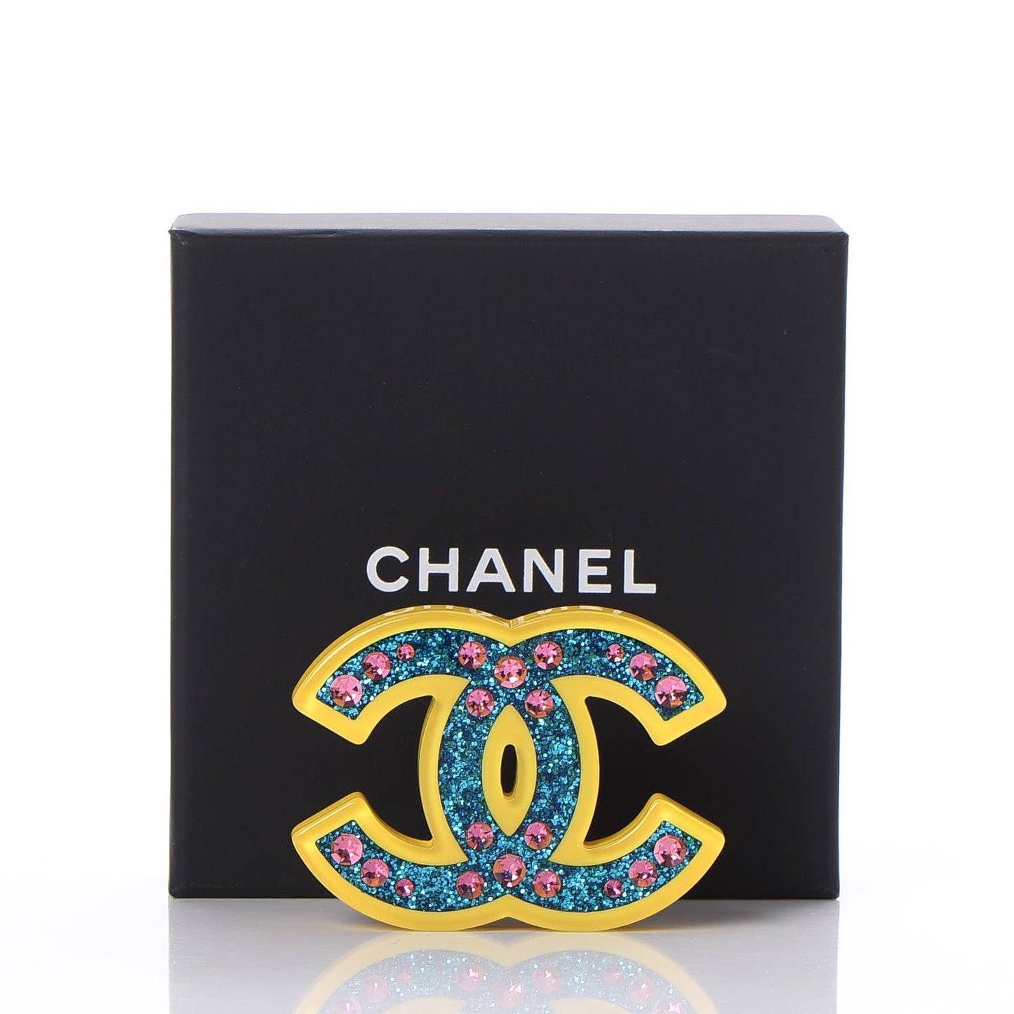 Resin Glitter Crystal CC Brooch Yellow Blue