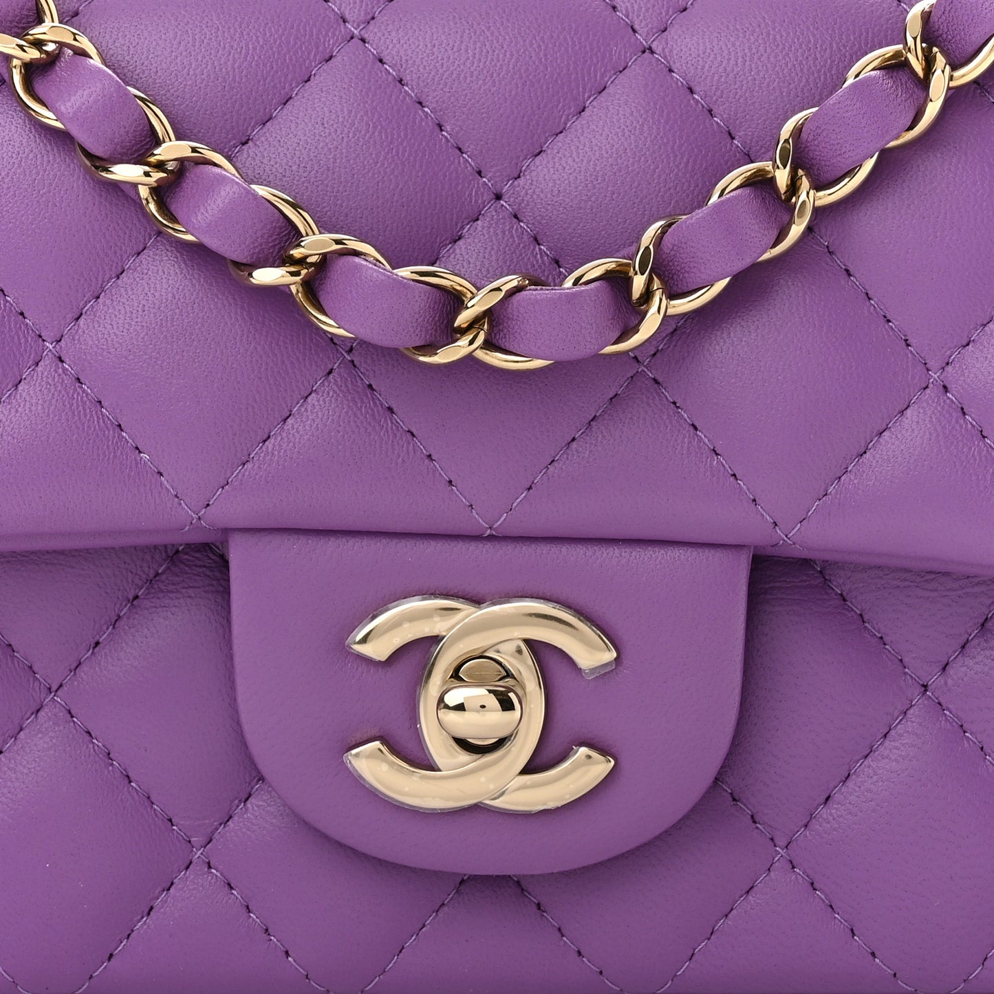 Lambskin Quilted Mini Rectangular Flap Purple