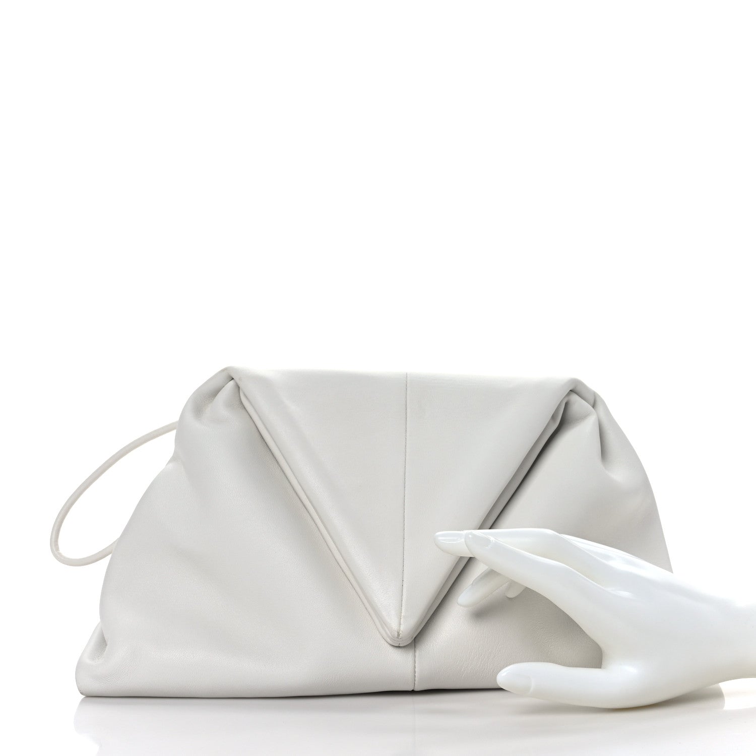 Bottega Veneta Lambskin BV Trine Clutch Bianco 2 of 10