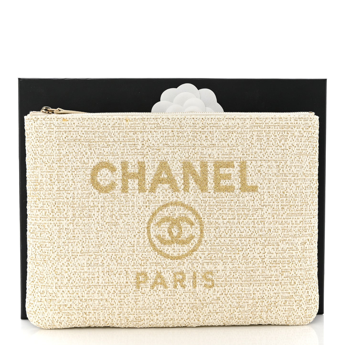 Woven Straw Raffia Medium Deauville Cosmetic Pouch Ivory
