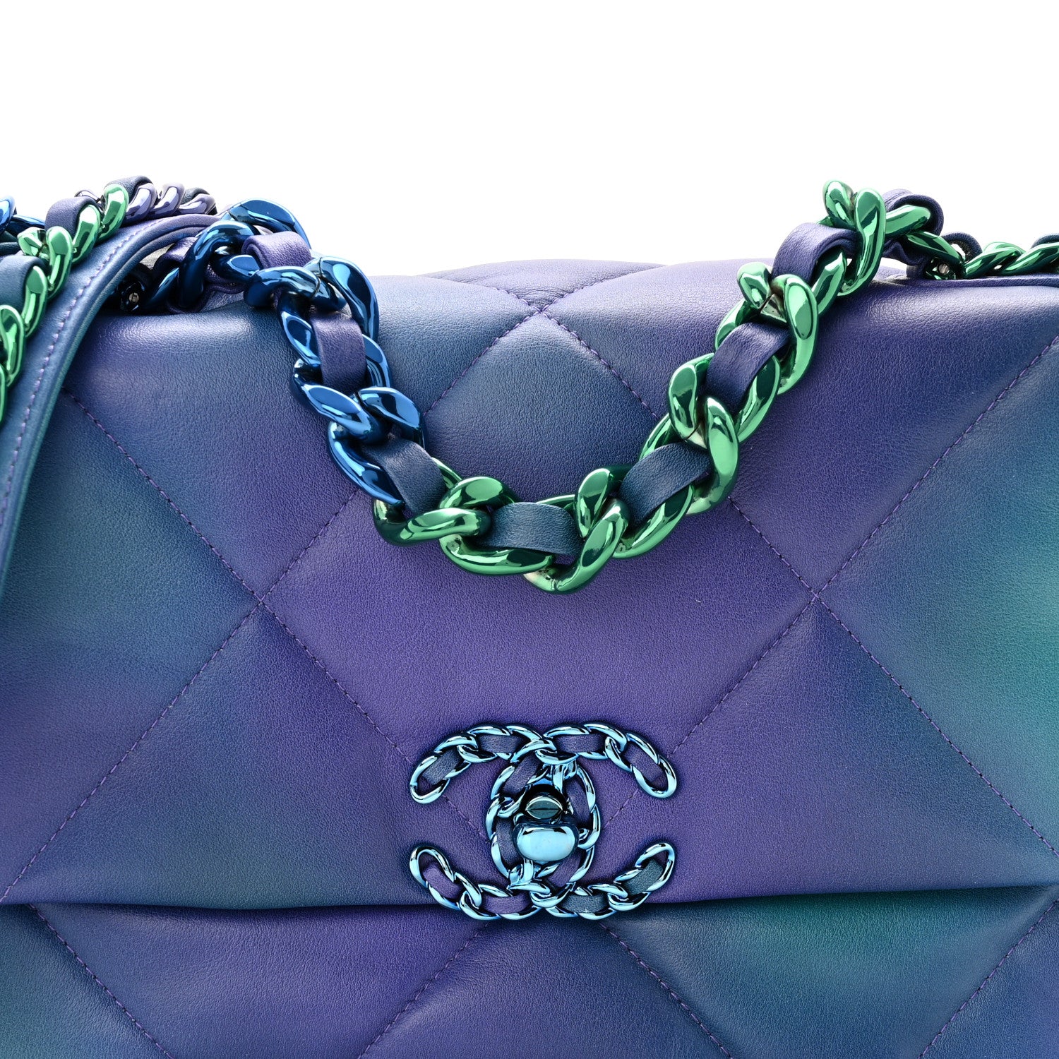 Chanel Tie Dye Calfskin Quilted Medium Chanel 19 Flap Blue Purple 8 of 11