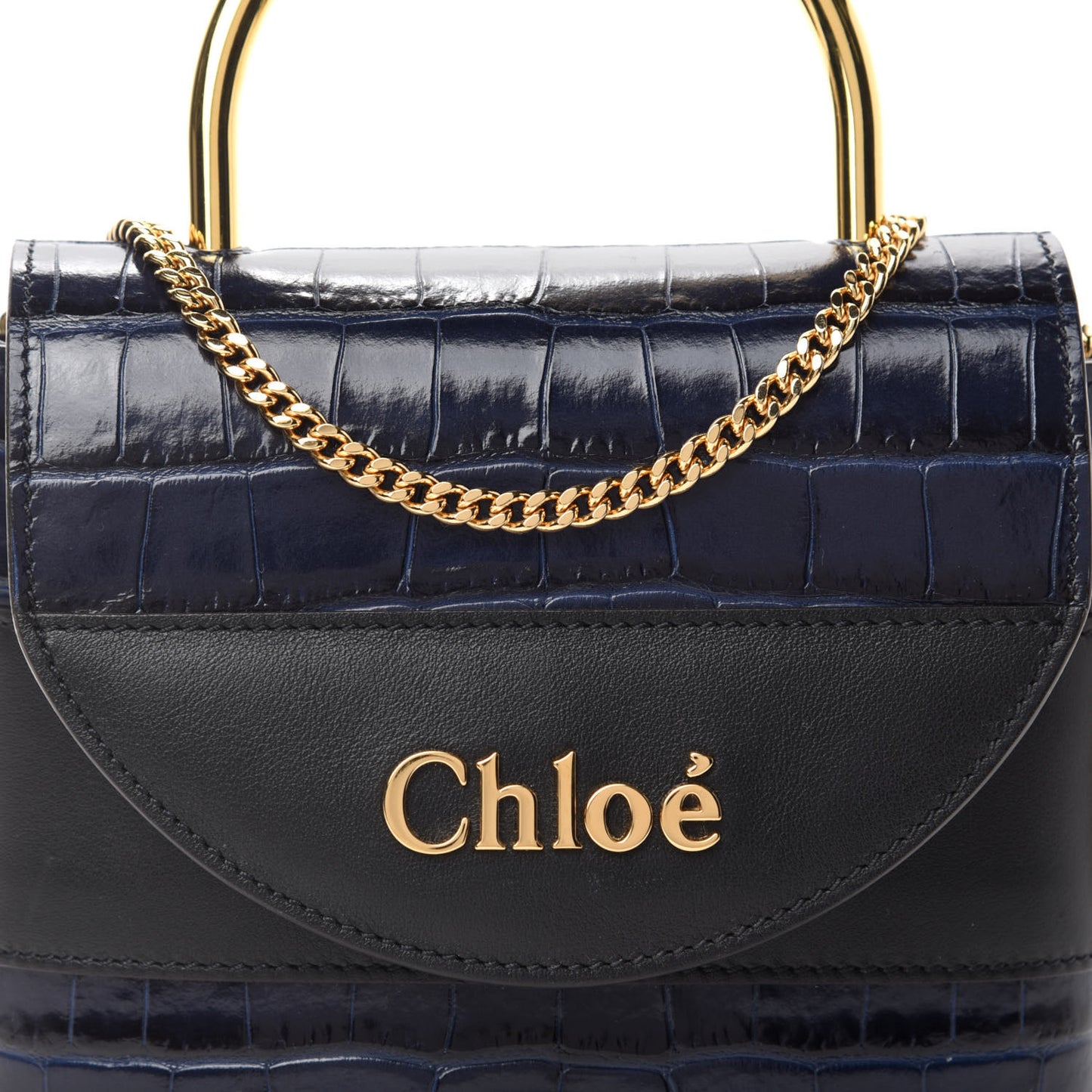 Calfskin Crocodile Embossed Small Aby Lock Full Blue