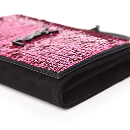 Saint Laurent Sequin Suede Monogram Chain Wallet Fuchsia Black 9 of 11
