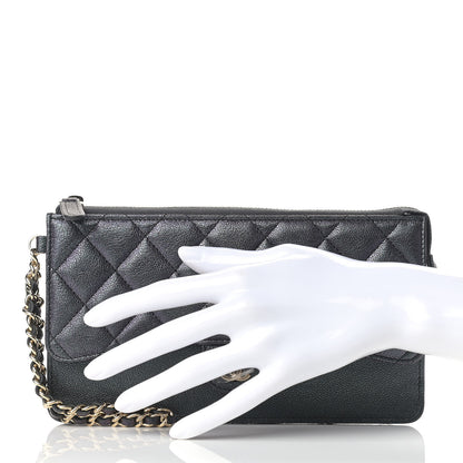 Chanel Iridescent Caviar Quilted Classic Pouch With Handle Black 5 of 11