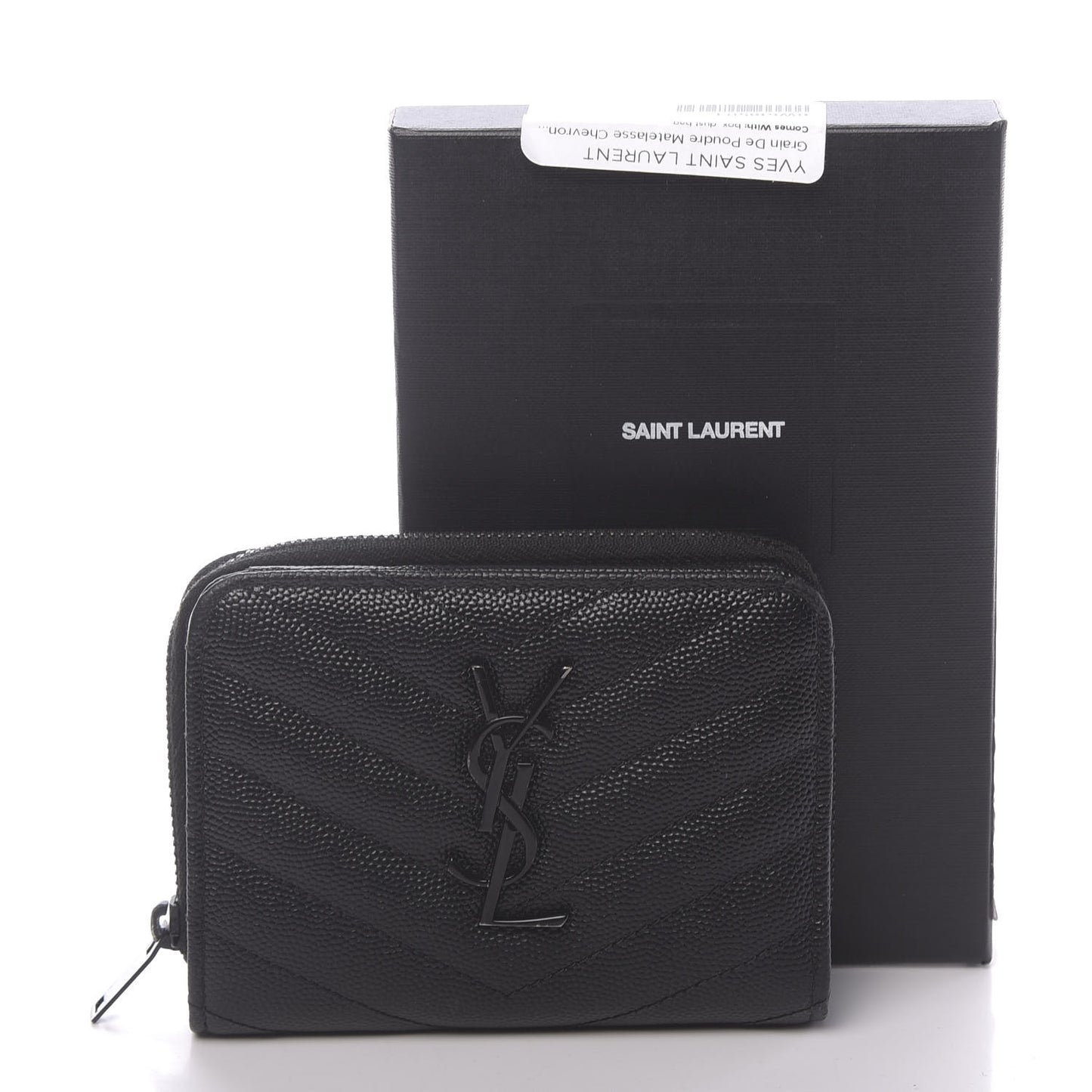 Grain De Poudre Matelasse Chevron Monogram Compact Zip Around Wallet Black