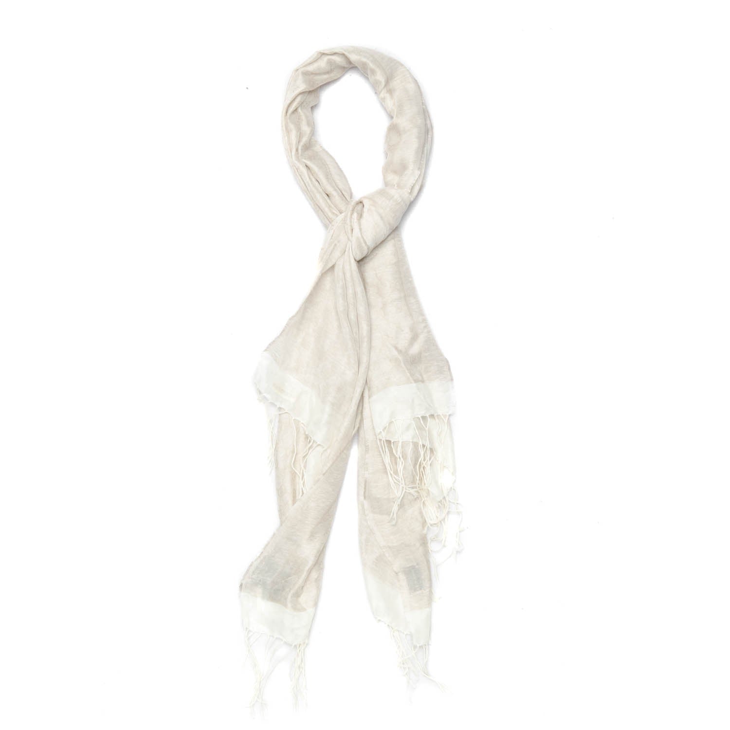 Gucci Cotton Silk Modal Monogram Fringe Scarf Beige 1 of 5