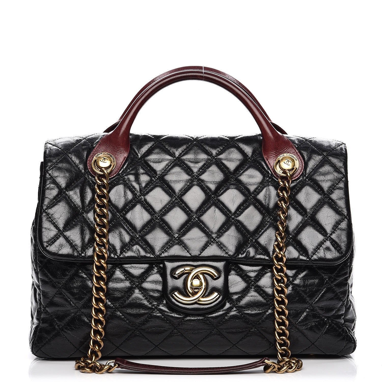 Chanel Glazed Calfskin Castle Rock Large Flap Black Burgundy 1 of 17