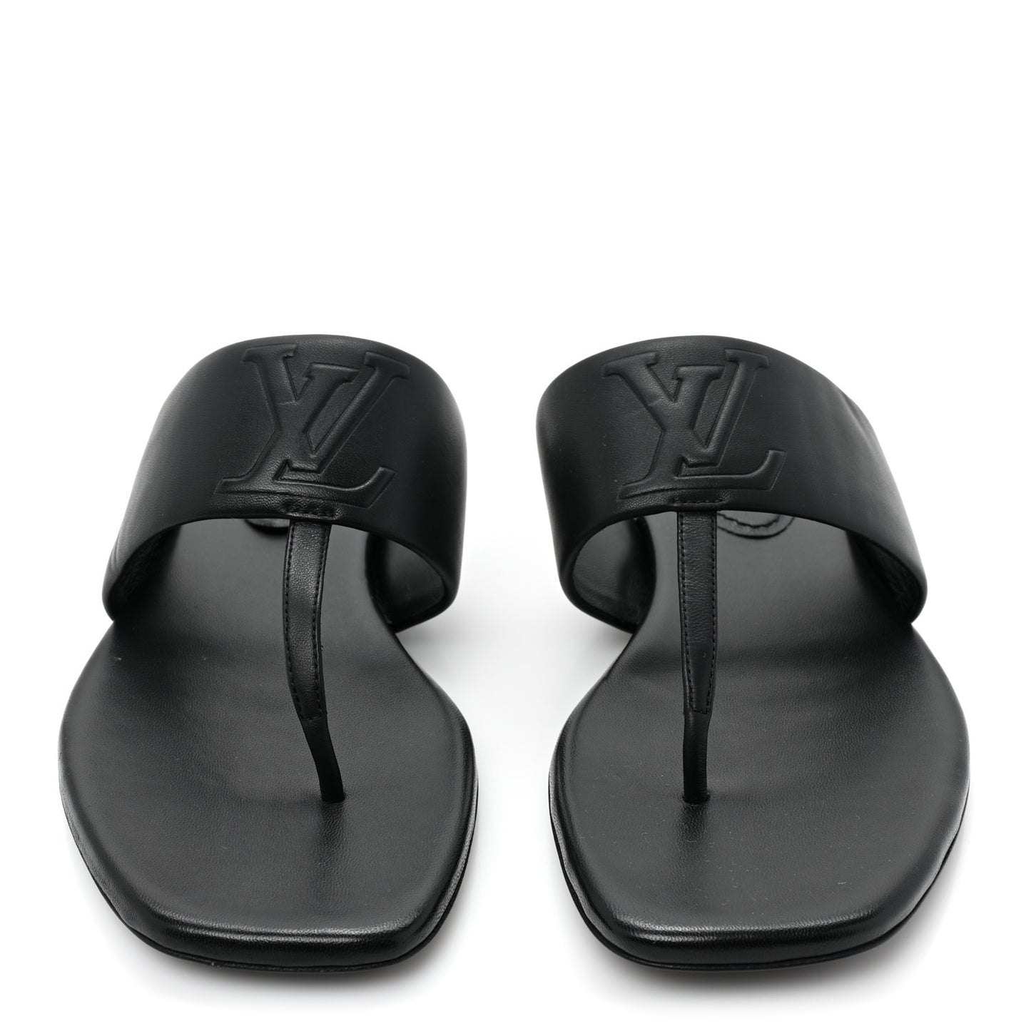 Lambskin Embossed Monogram Drapy Flat Thong Sandal 36.5 Black