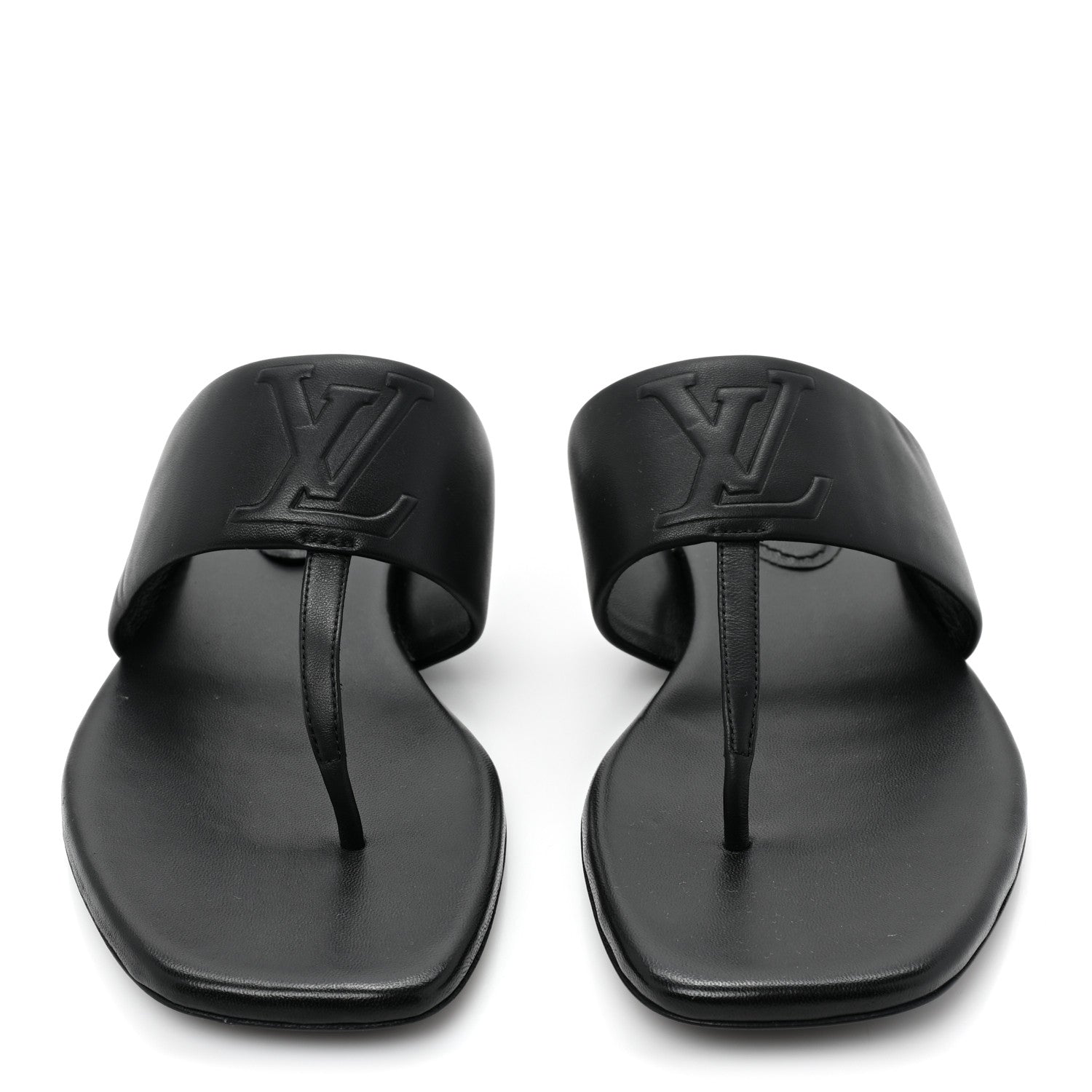 Louis Vuitton Lambskin Embossed Monogram Drapy Flat Thong Sandal 36.5 Black 2 of 8