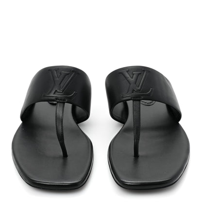 Louis Vuitton Lambskin Embossed Monogram Drapy Flat Thong Sandal 36.5 Black 2 of 8