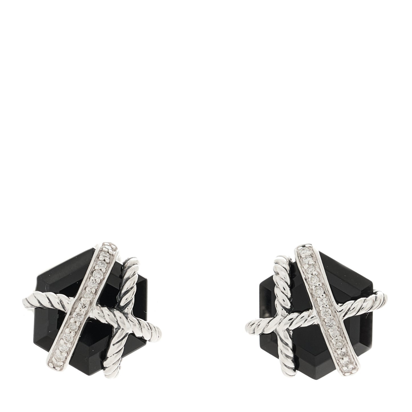 Sterling Silver Diamond Black Onyx 11mm Cable Wrap Earrings