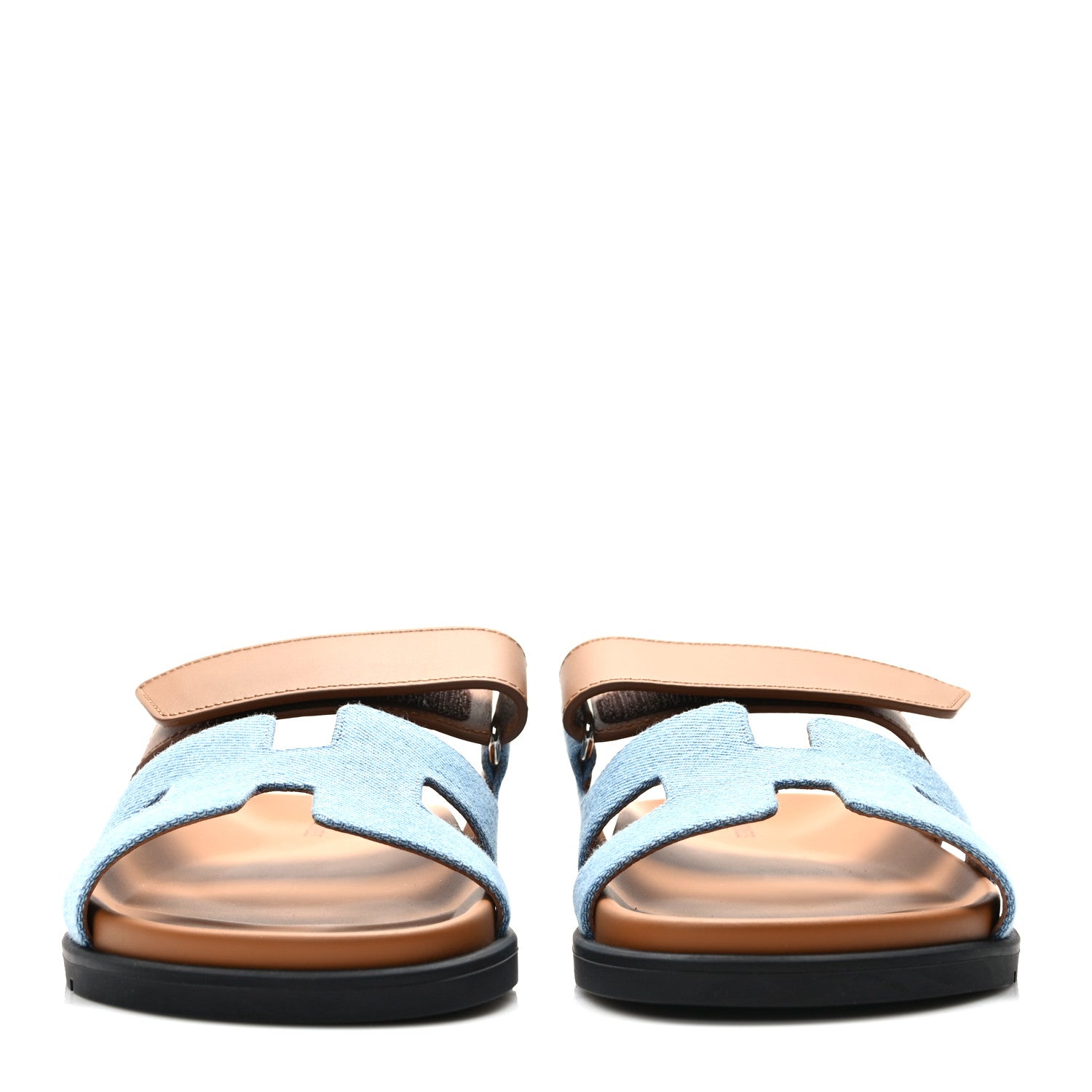 Hermes Denim Calfskin Womens Chypre Sandals 37.5 Bleu Clair Naturel 2 of 9
