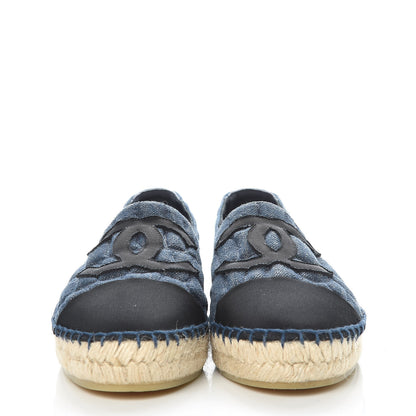 Chanel Denim Toile Embossed CC Espadrilles 37 Navy Black 2 of 8