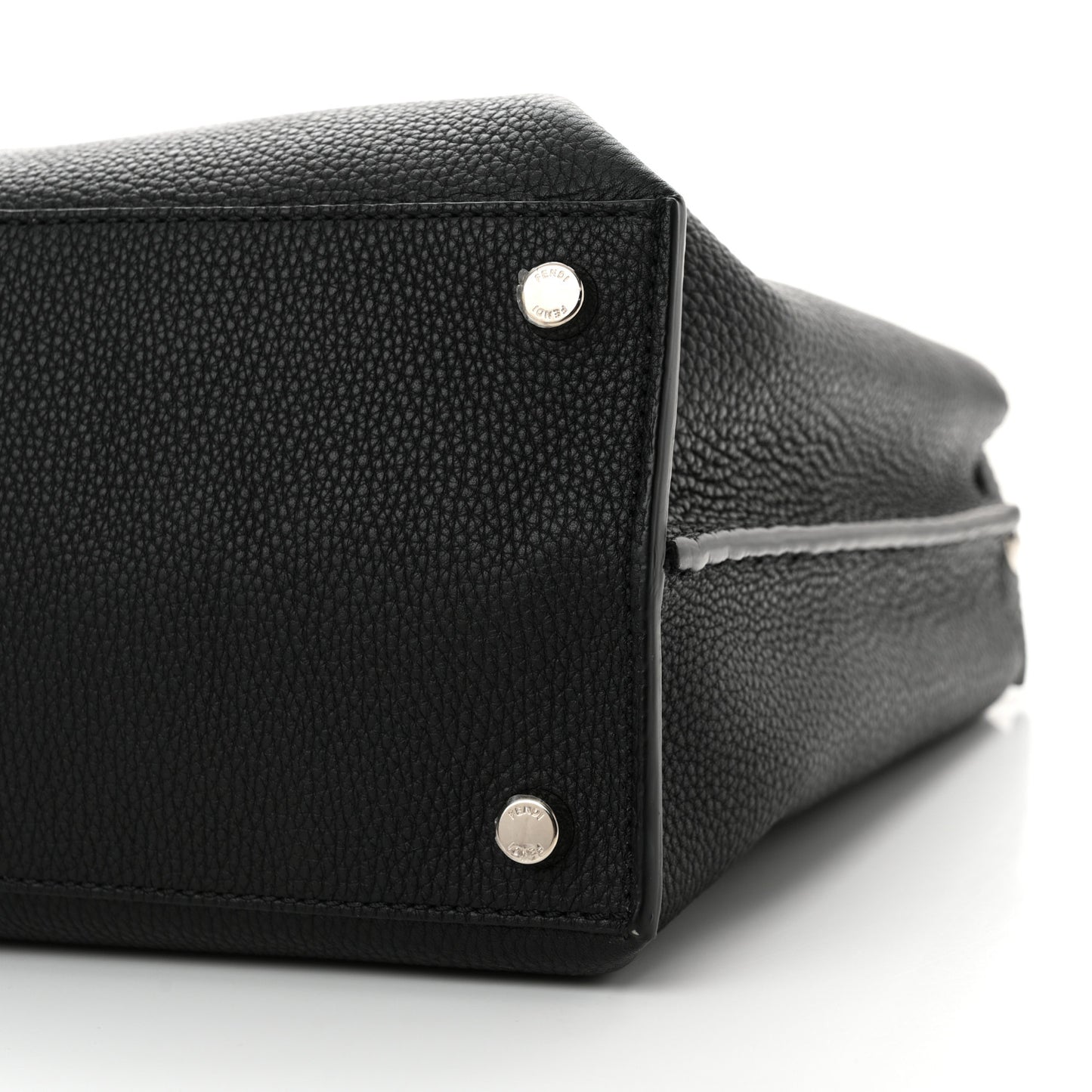 Cuoio Romano Selleria Vitello Grace Glazed Fabric FF 1974 Large Peekaboo Iconic Essential Satchel Black