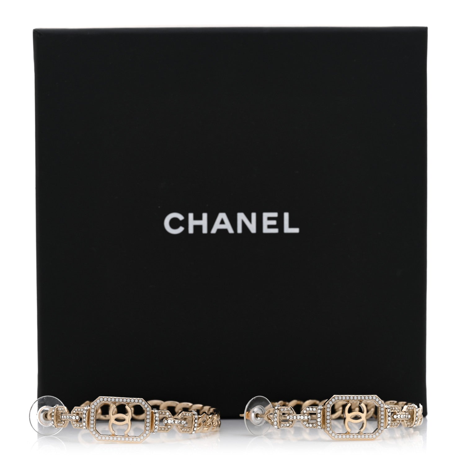 Chanel Crystal CC Vendome Hoop Earrings Gold 5 of 5