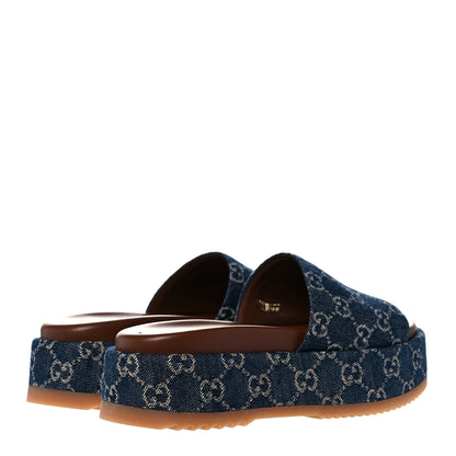 Gucci New Denim GG Monogram Angelina Platform 55mm Slide Sandals 38.5 Blue Tea 4 of 9