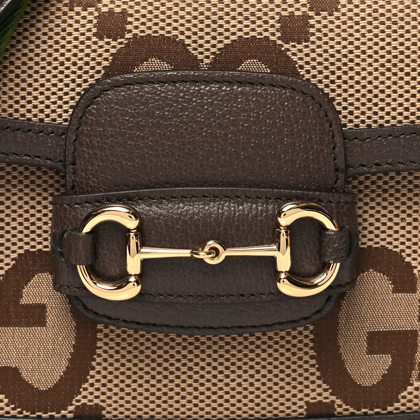 Monogram Jumbo GG Textured Dollar Calfskin Web Mini Horsebit 1955 Shoulder Bag Camel Ebony New Acero