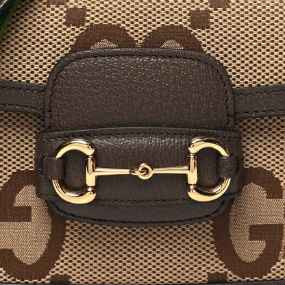 Gucci Monogram Jumbo GG Textured Dollar Calfskin Web Mini Horsebit 1955 Shoulder Bag Camel Ebony New Acero 8 of 10