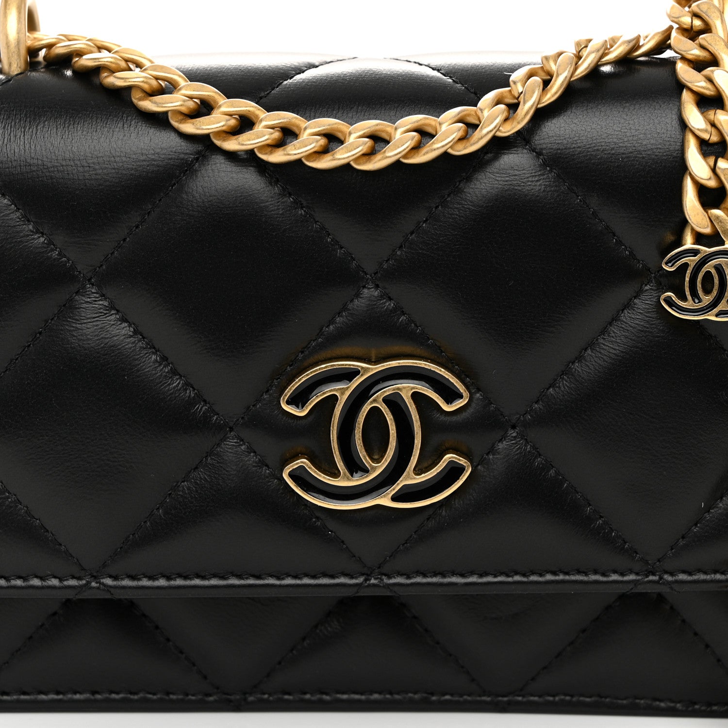 Chanel Lambskin Enamel Quilted Pending CC Clutch With Chain Black 8 of 10