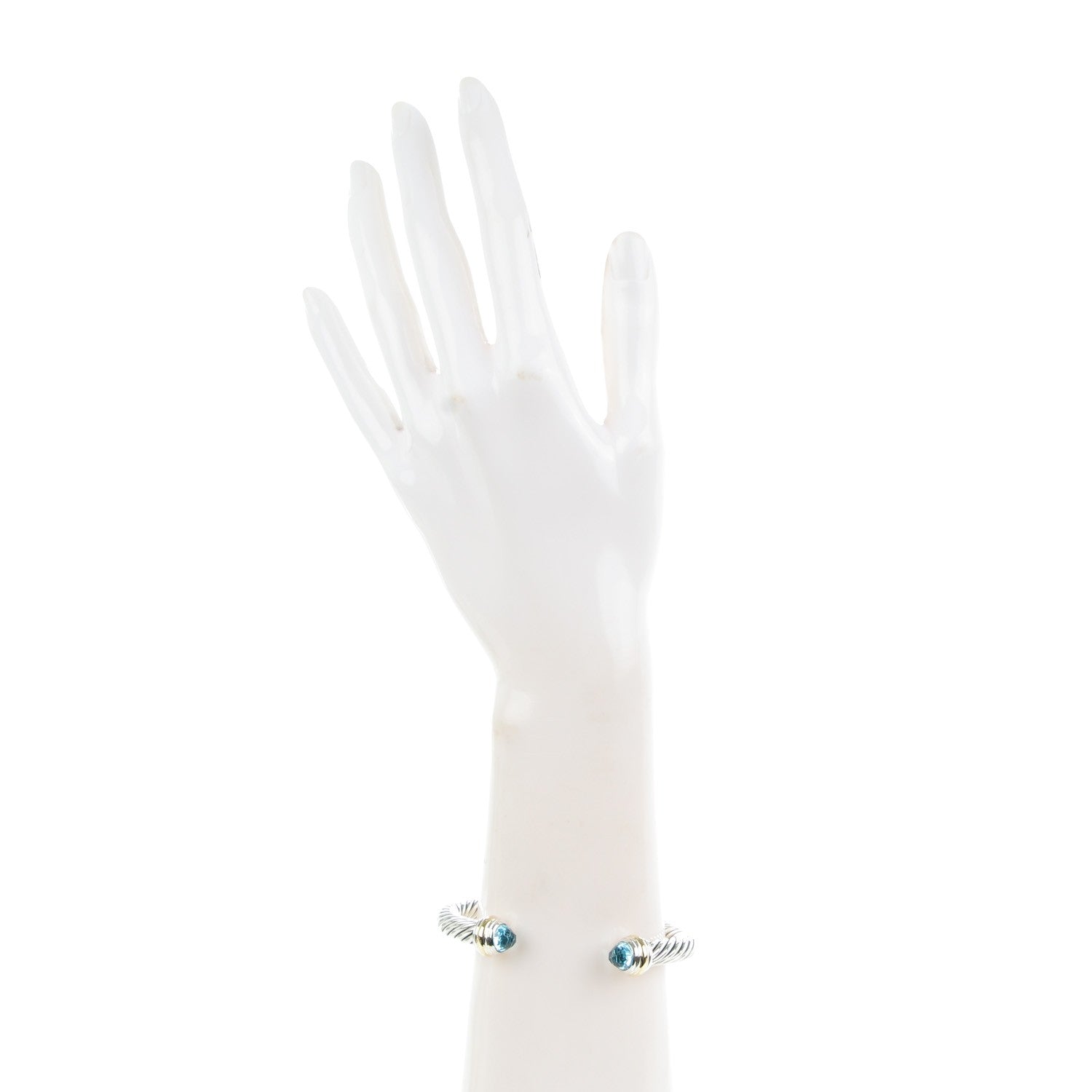 David Yurman Sterling Silver 14K Yellow Gold Blue Topaz 7mm Cable Classics Bracelet 2 of 5