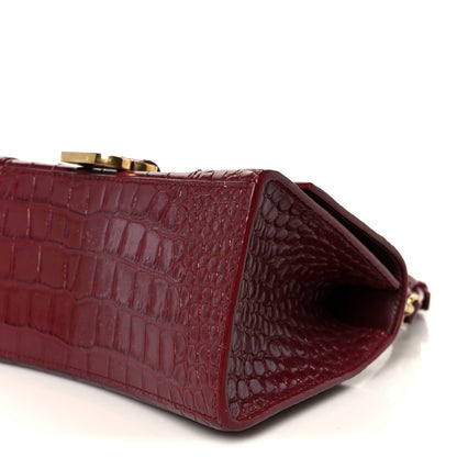 Balenciaga Shiny Calfskin Crocodile Embossed Small Hourglass Top Handle Bag Dark Red 10 of 10