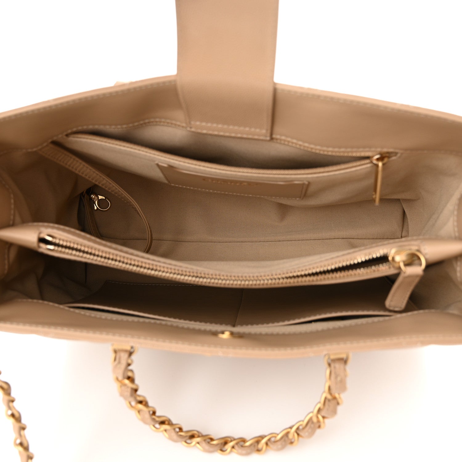 Chanel Shiny Caviar Quilted Chain Handle Shopping Tote Beige 5 of 10