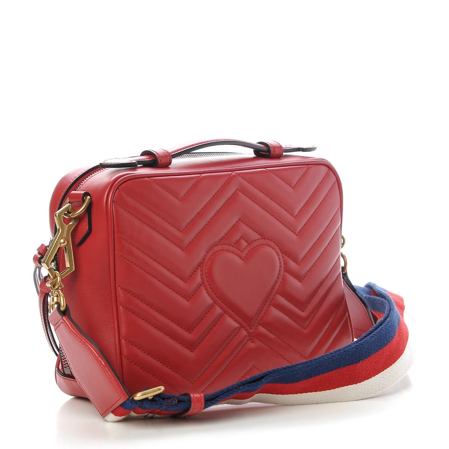 Calfskin Matelasse Sylvie Web Small GG Marmont Top Handle Shoulder Bag Hibiscus Red