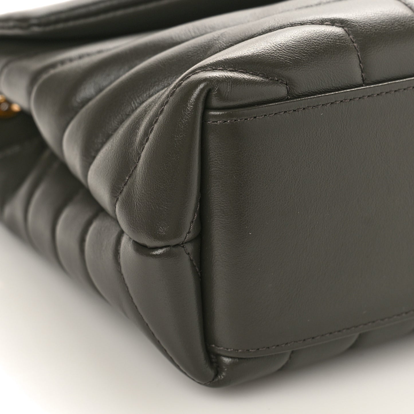 Calfskin Y Quilted Monogram Small Loulou Chain Satchel Grey Khaki