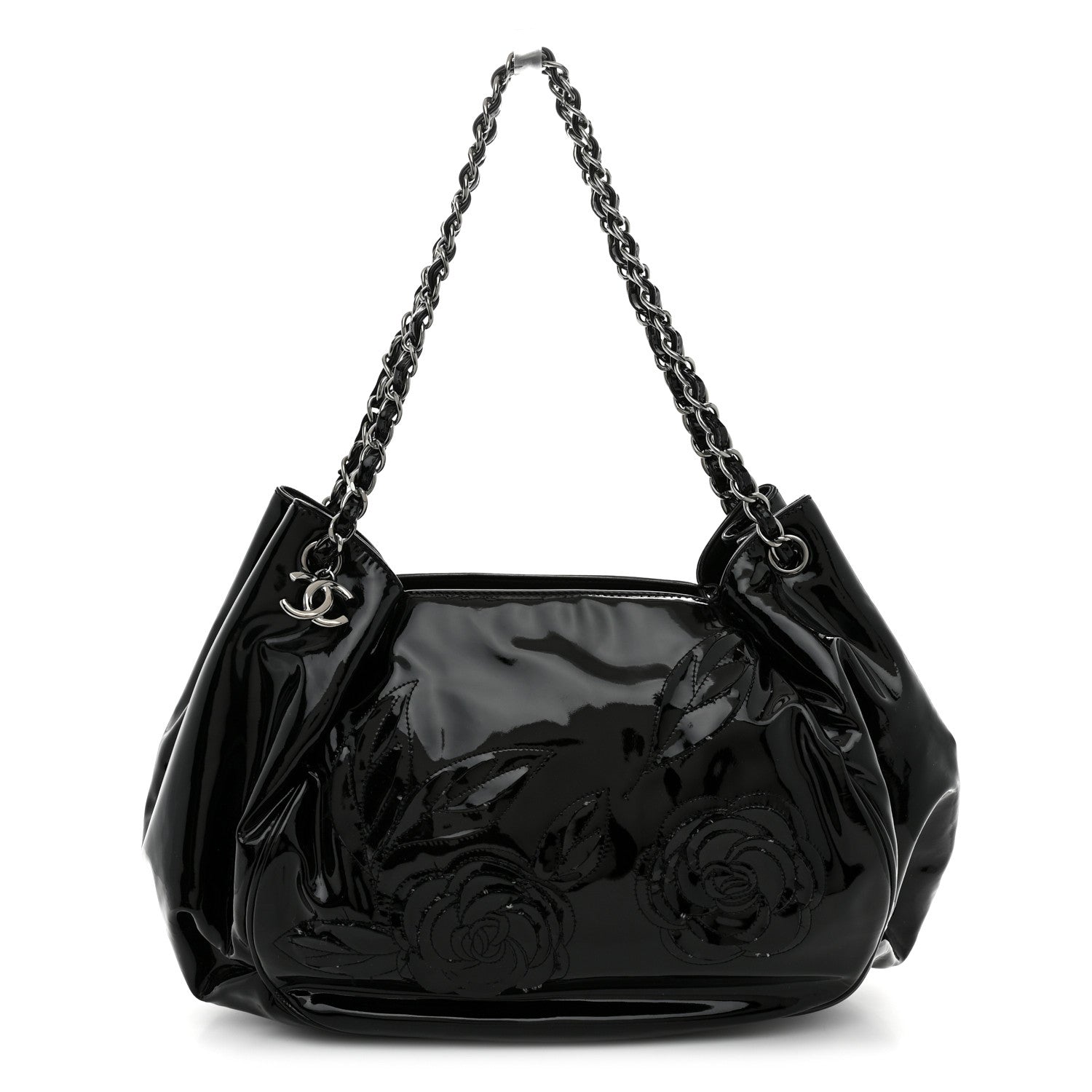 Chanel Patent Camellia Shoulder Bag Black 1 of 11