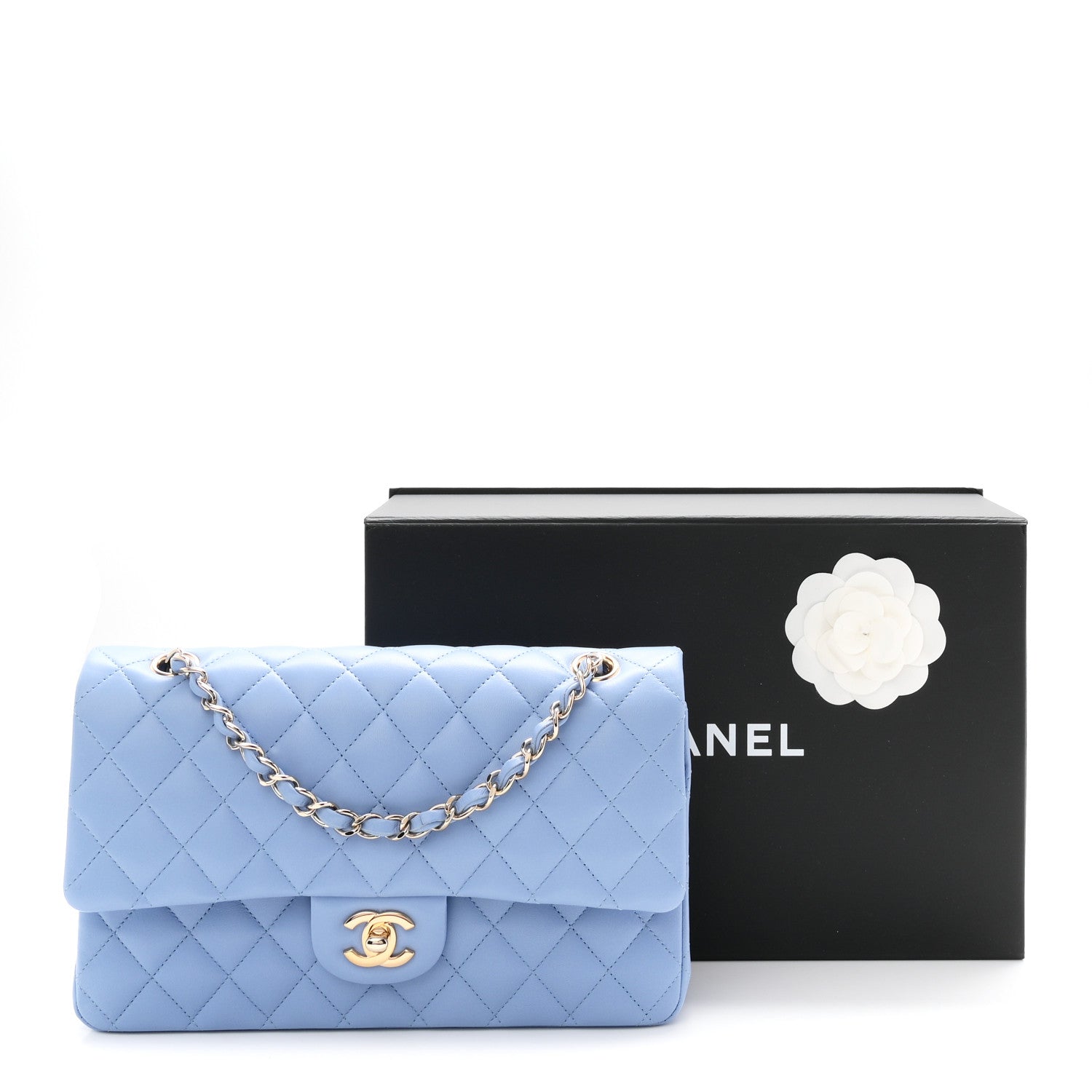 Chanel Lambskin Quilted Medium Double Flap Light Blue 11 of 11