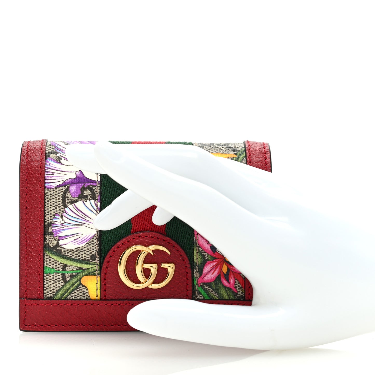 GG Supreme Monogram Flora Web Ophidia Card Case Red