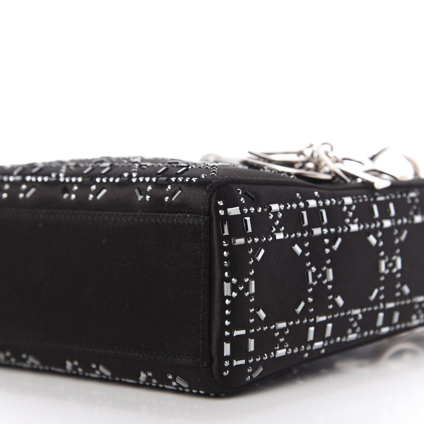 Satin Crystal Cannage Mini Lady Dior Black