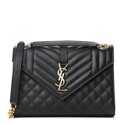 Saint Laurent Grain De Poudre Textured Mixed Matelasse Triquilt Medium Monogram Satchel Black 1 of 10